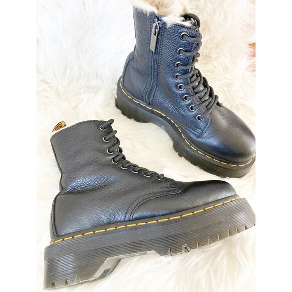 DR MARTENS Jadon Faux Fur Black Platform Leather Combat Boots 7 - Picture 3 of 11